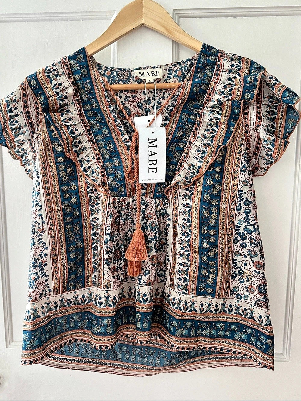 M.A.B.E Cass Frill Top NWT Large L $205 MABE